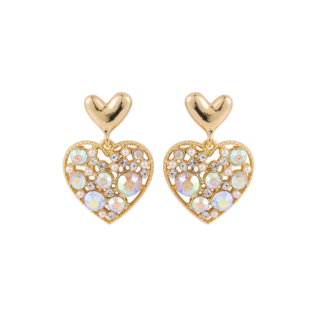 Cubic Zirconia & 18K Gold-Plated Heart Drop Earrings