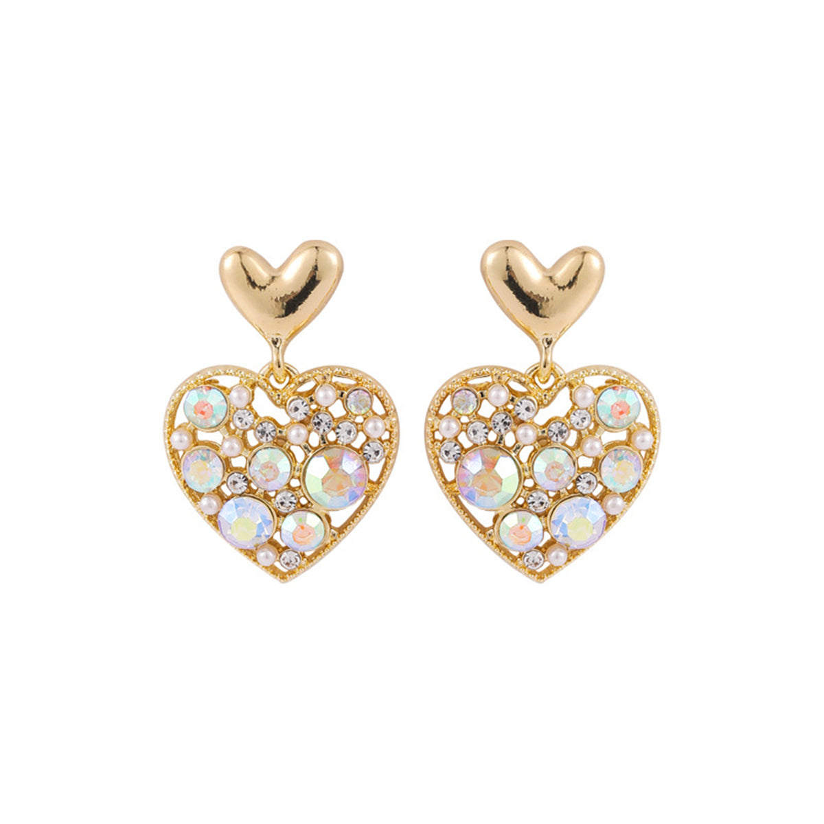 Cubic Zirconia and 18K Gold-Plated Heart Drop Earrings, gold drop earrings for women, everyday style, styled look