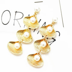 Pearl & 18K Gold-Plated Link Shell Drop Earrings