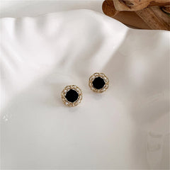 Pearl & Black Flocking 18K Gold-Plated Floral Stud Earrings