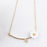 White Enamel & Goldtone Daisy Pendant Necklace
