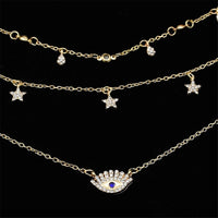 Cubic Zirconia & 18k Gold-Plated Star & Eye Layered Necklace
