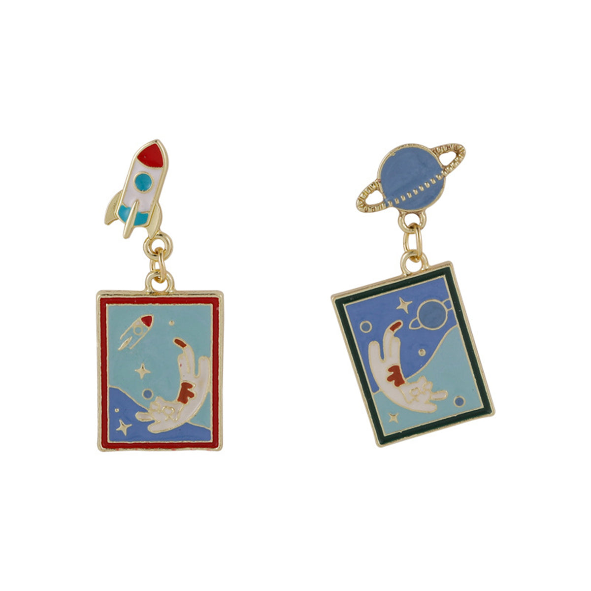 Red Enamel and 18K Gold-Plated Rocket Drop Earrings, gold drop earrings for women, botanical inspired, lifestyle look