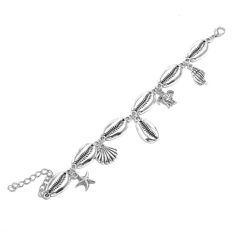 Silver-Plated Starfish & Shell Charm Anklet