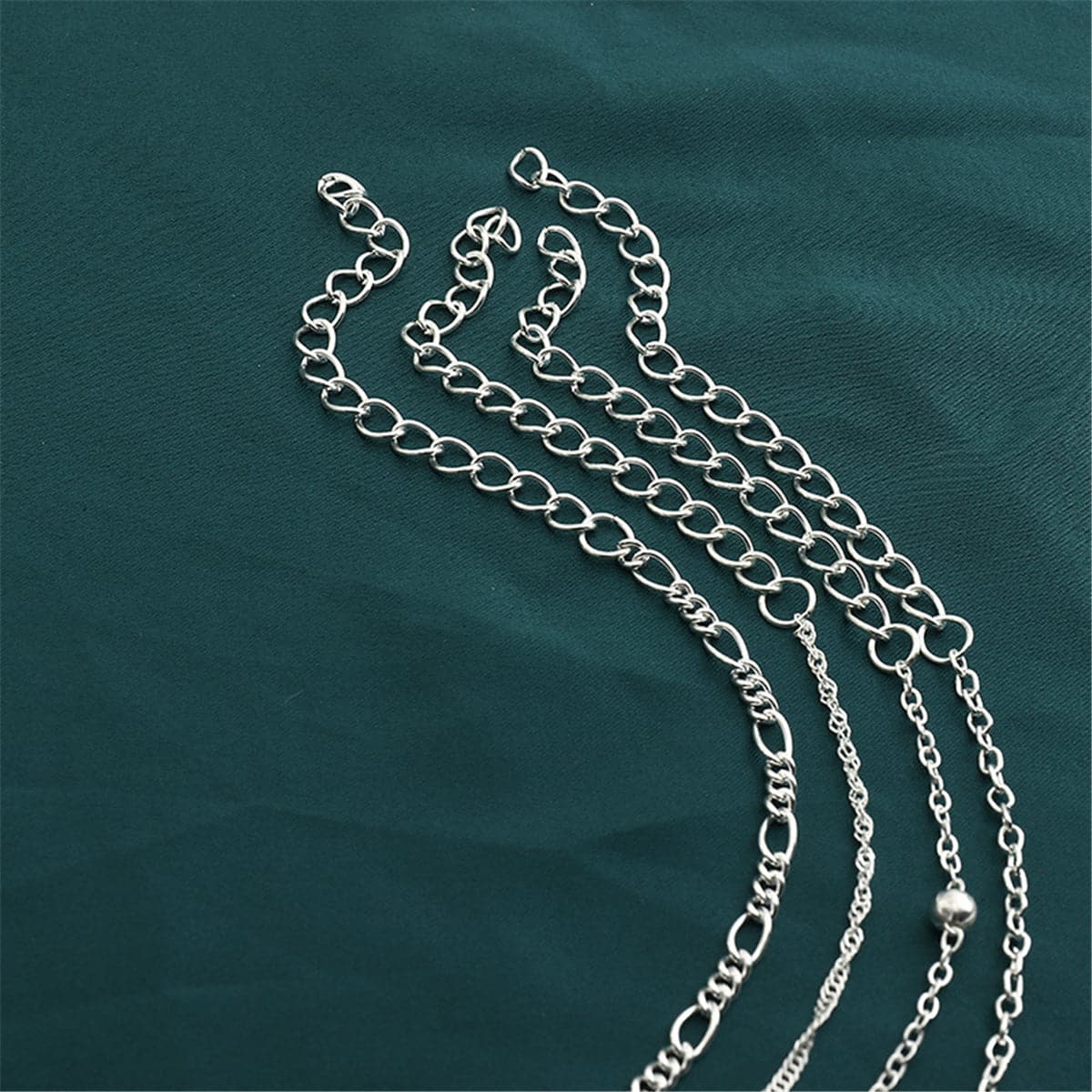 Silver-Plated Moon Charm Anklet Set