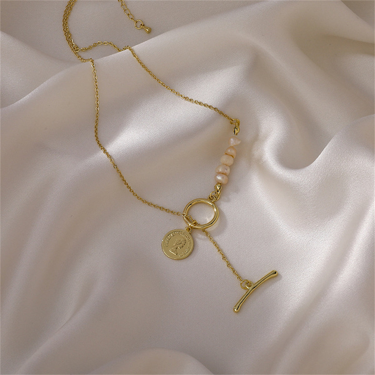 Pearl & 18K Gold-Plated Asymmetrical Coin Toggle Pendant Necklace