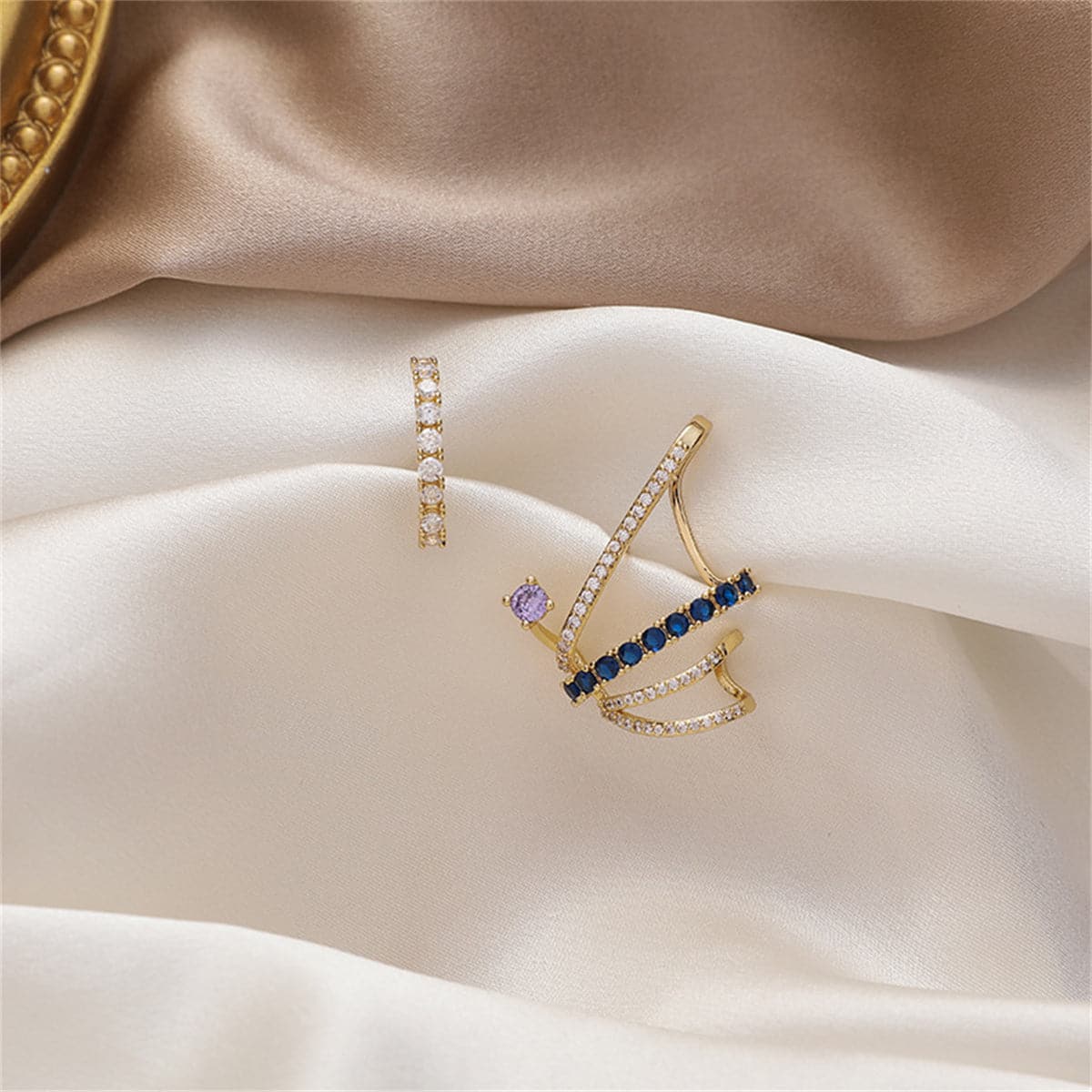 Cubic Zirconia & 18K Gold-Plated Mismatch Wing Stud Earrings