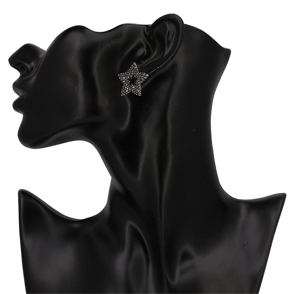 Black Cubic Zirconia & Silver-Plated Cutout Star Stud Earrings