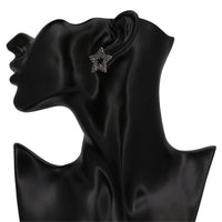 Black Cubic Zirconia & Silver-Plated Cutout Star Stud Earrings