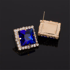 Blue Crystal & Cubic Zirconia 18K Gold-Plated Square Stud Earrings