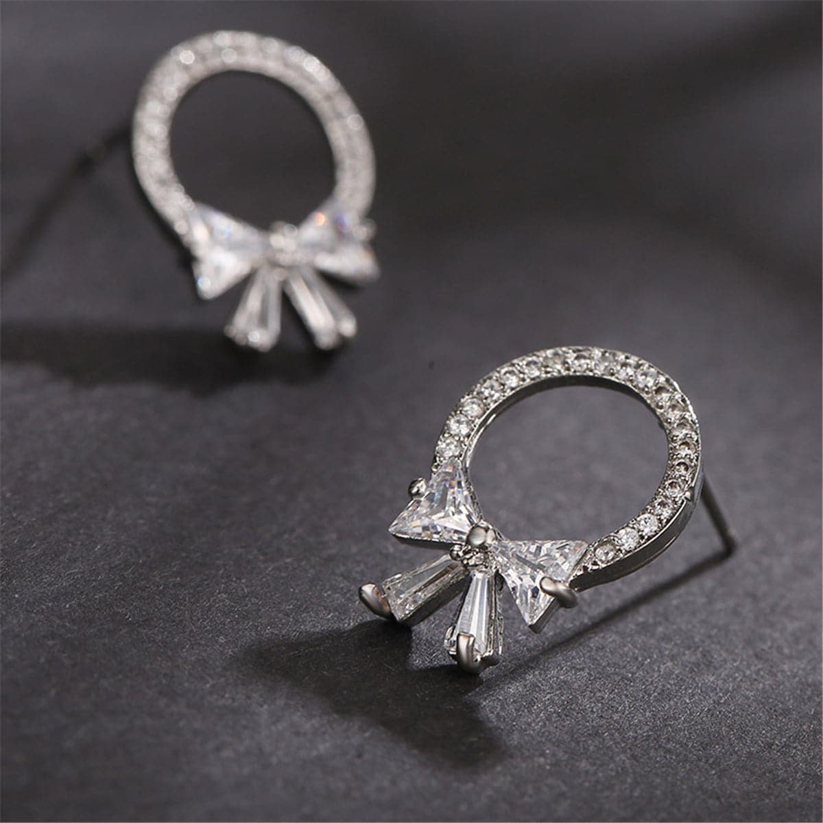 Crystal & cubic zirconia Circle Bow Stud Earrings - streetregion