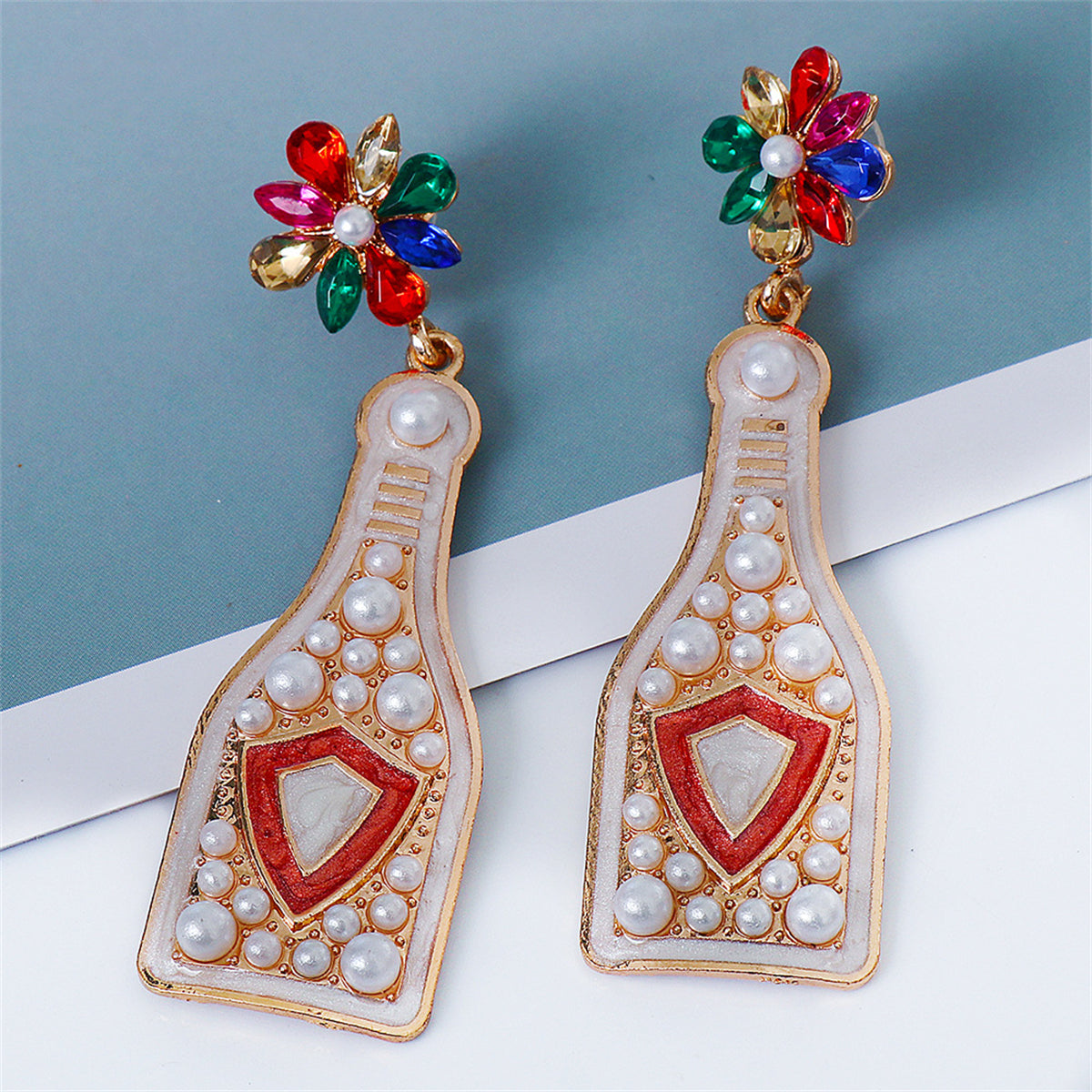 Pearl & Multicolor Crystal 18K Gold-Plated Bottle Drop Earrings