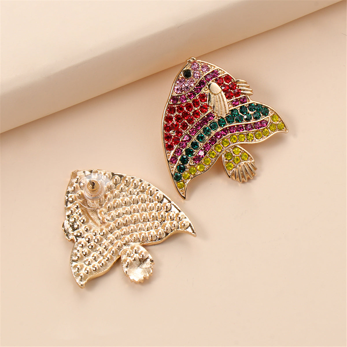 Red & Green Cubic Zirconia Fish Stud Earrings