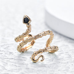 Black Cubic Zirconia & 18K Gold-Plated Snake Layered Open Ring