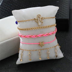 Cubic Zirconia & 18K Gold-Plated Angel Charm Anklet Set