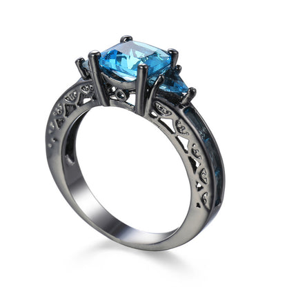 Sea Blue Crystal and Rhodium-Plated Prong-Set Ring, statement rings for women, dainty minimalist design, side view