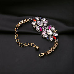 Pink Red Multicolor Crystal & 18K Gold-Plated Flower Charm Bracelet