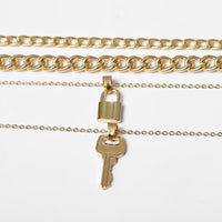 Goldtone Lock & Key Pendant Necklace Set