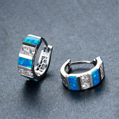 Blue Opal & cubic zirconia Huggie Earrings - streetregion