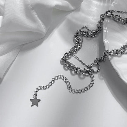 Silver-Plated Star Layered Lariat Necklace