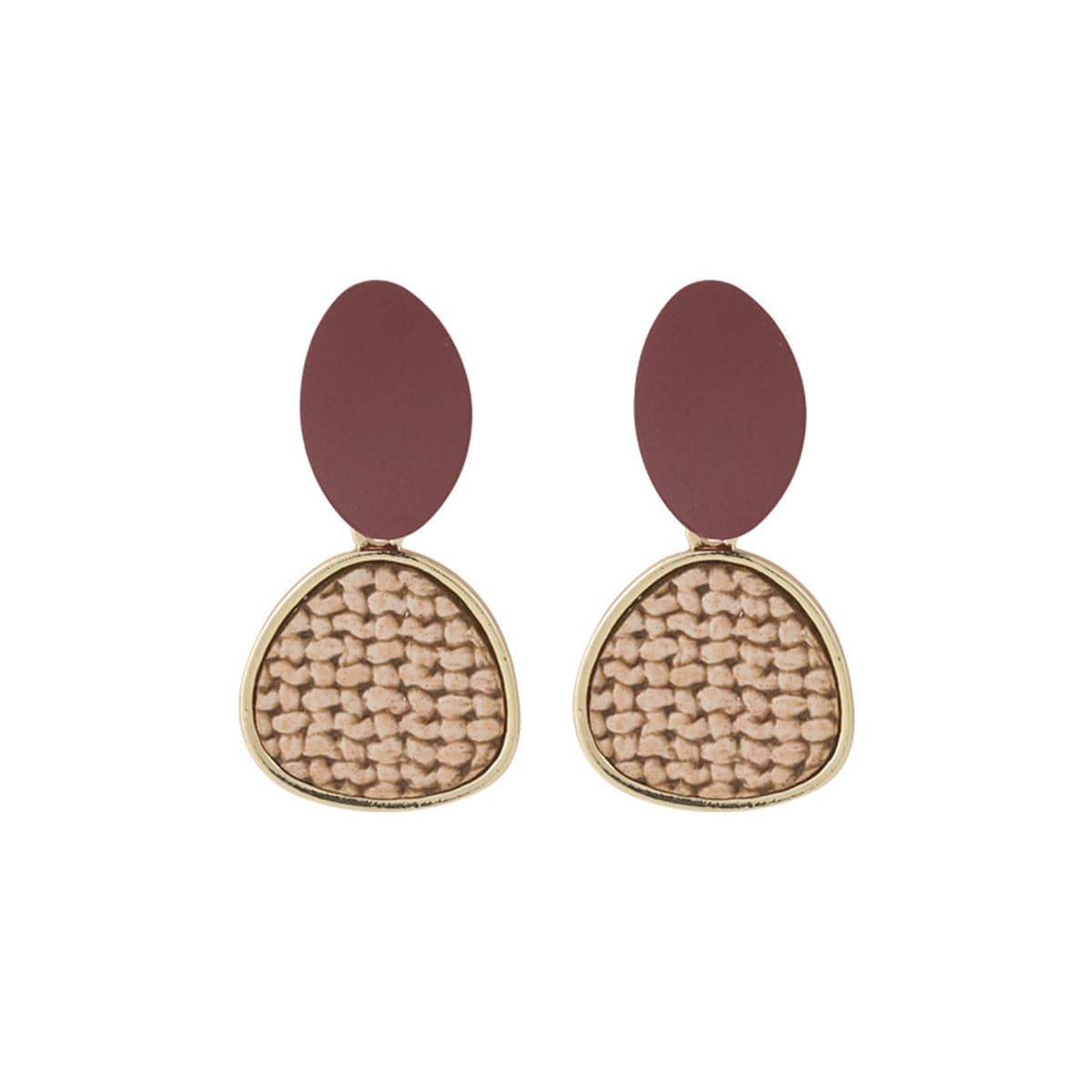 Brown Polystyrene and 18K Gold-Plated Woven Tiered Oval Drop Earrings, gold drop earrings for women, front view