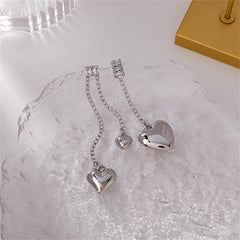 Cubic Zirconia & Silver-Plated Asymmetric Heart Drop Earrings