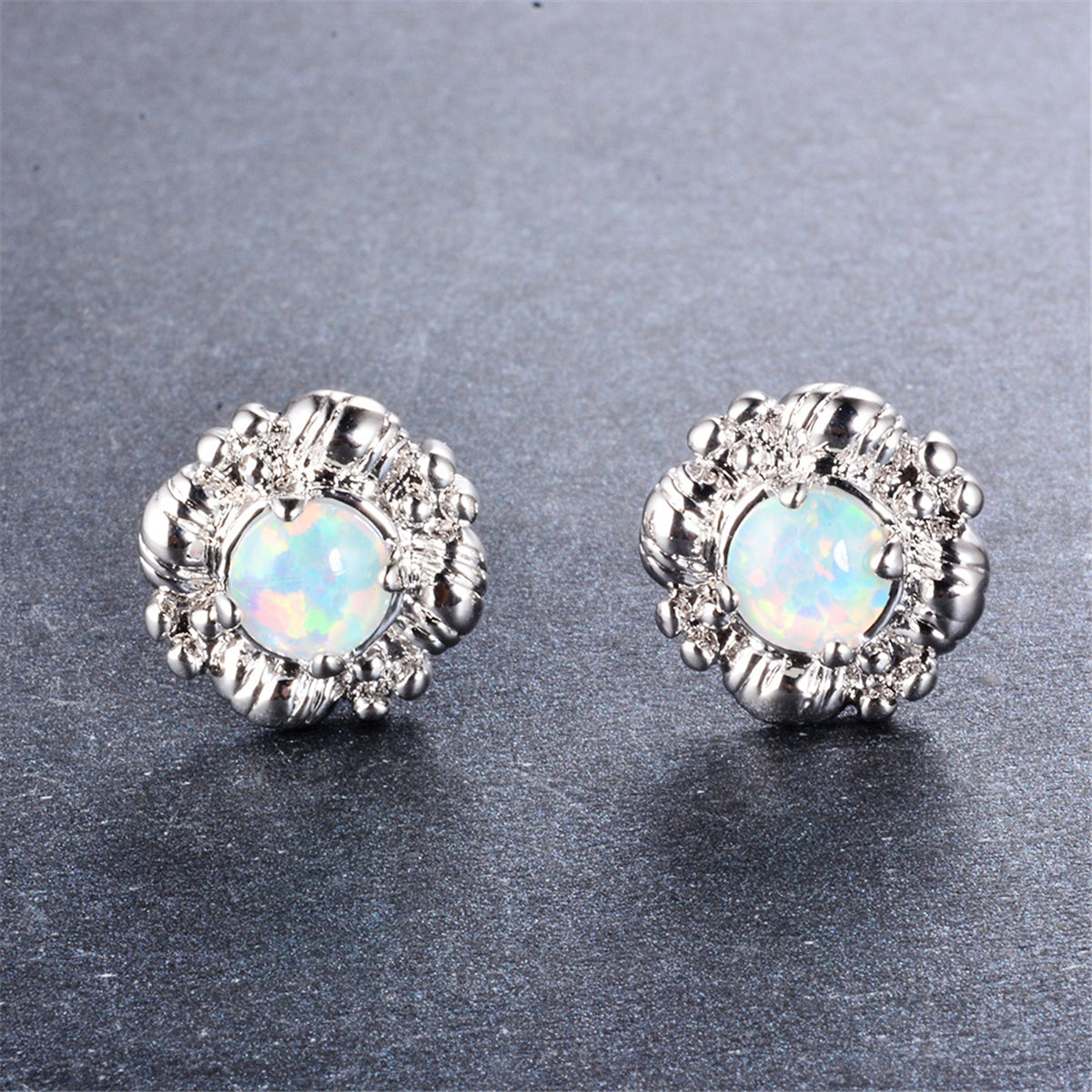 White Opal & Silver-Plated Botany Stud Earrings