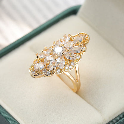 Crystal and 18K Gold-Plated Pear-Cut Pavé Statement Ring, gold statement rings for women, detail close-up