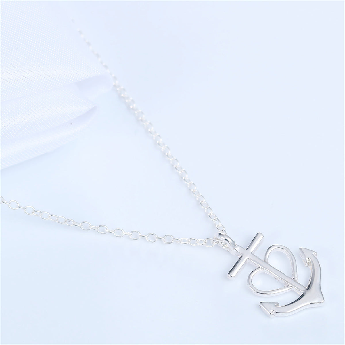 Silver-Plated Heart Anchor Pendant Necklace