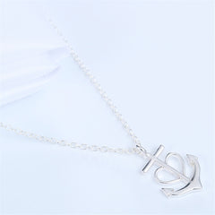 Silver-Plated Heart Anchor Pendant Necklace
