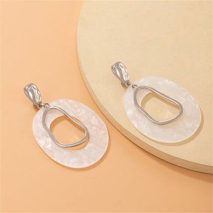 Ivory Acrylic and Silver-Plated Circular Dangle Earrings, silver drop earrings for women, detail close-up