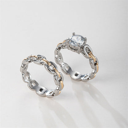 Crystal and Two-Tone Chain Ring Set, jewelry gift sets for women, dainty minimalist design, styled look