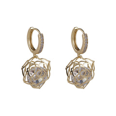 Cubic Zirconia & 18K Gold-Plated Open-Rose Huggie Earring