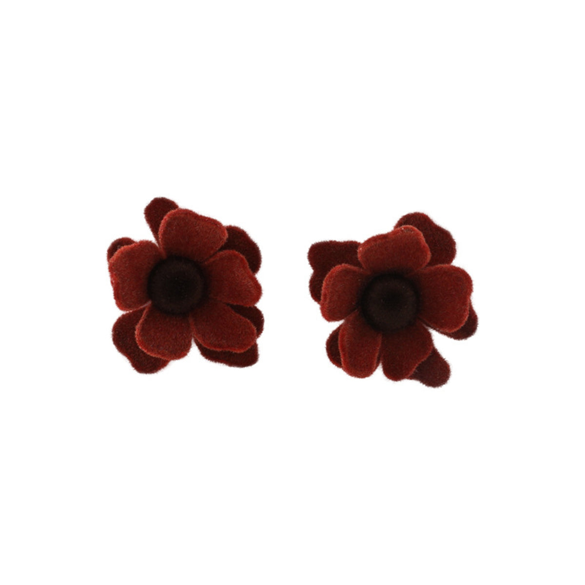 Red Flocked and Silver-Plated Flower Stud Earrings, silver stud earrings for women, botanical inspired, lifestyle look