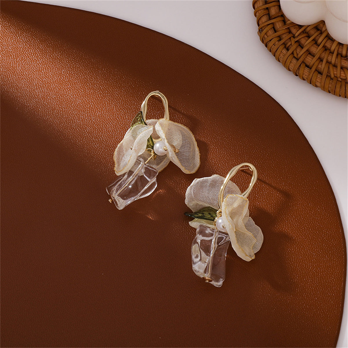Green Acrylic & Pearl Resin 18K Gold-Plated Leaf Drop Earrings