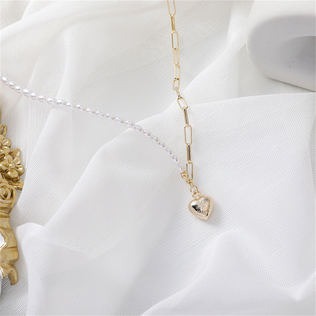 Pearl & 18K Gold-Plated Heart Pendant Necklace
