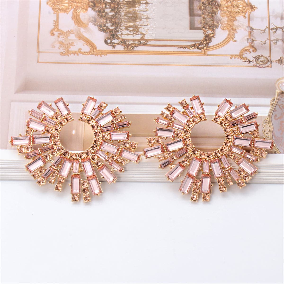 Champagne Cubic Zirconia & 18K Gold-Plated Geometric Cluster Stud Earrings