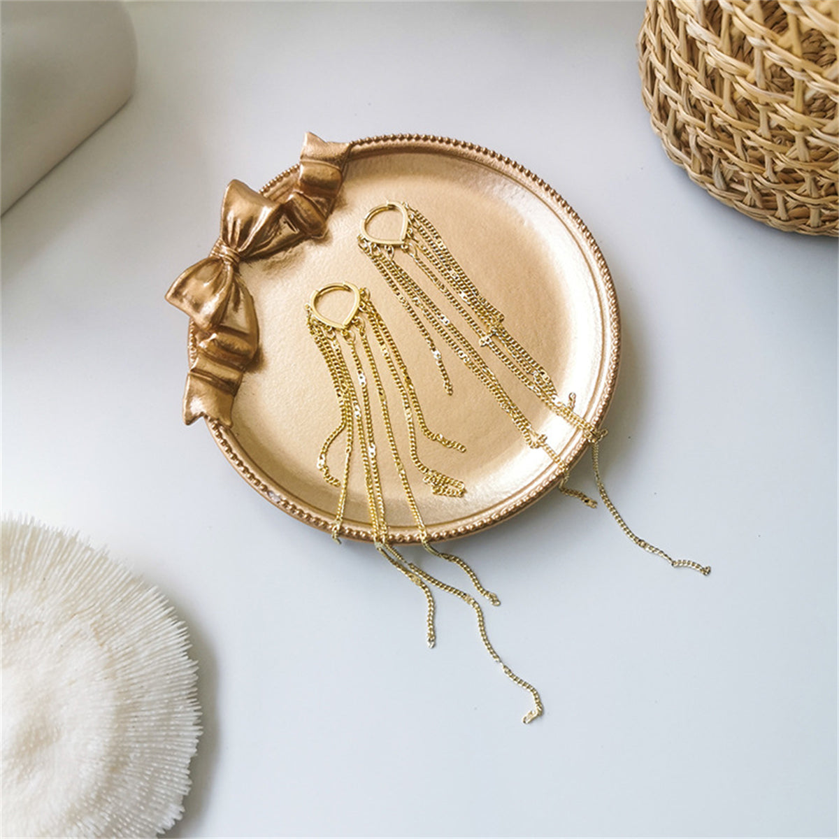 18K Gold-Plated Heart Tassel Huggie Earrings