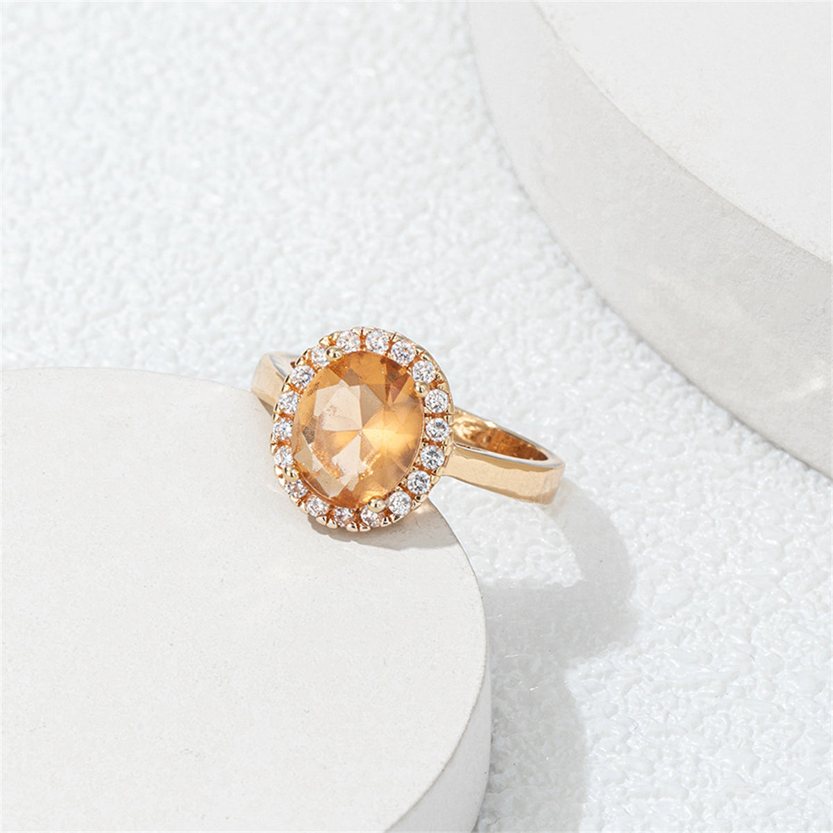 Champagne Crystal & Cubic Zirconia Pavé Halo Oval-Cut Ring
