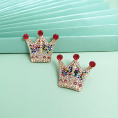 Red Cubic Zirconia & 18K Gold-Plated Crown Stud Earrings