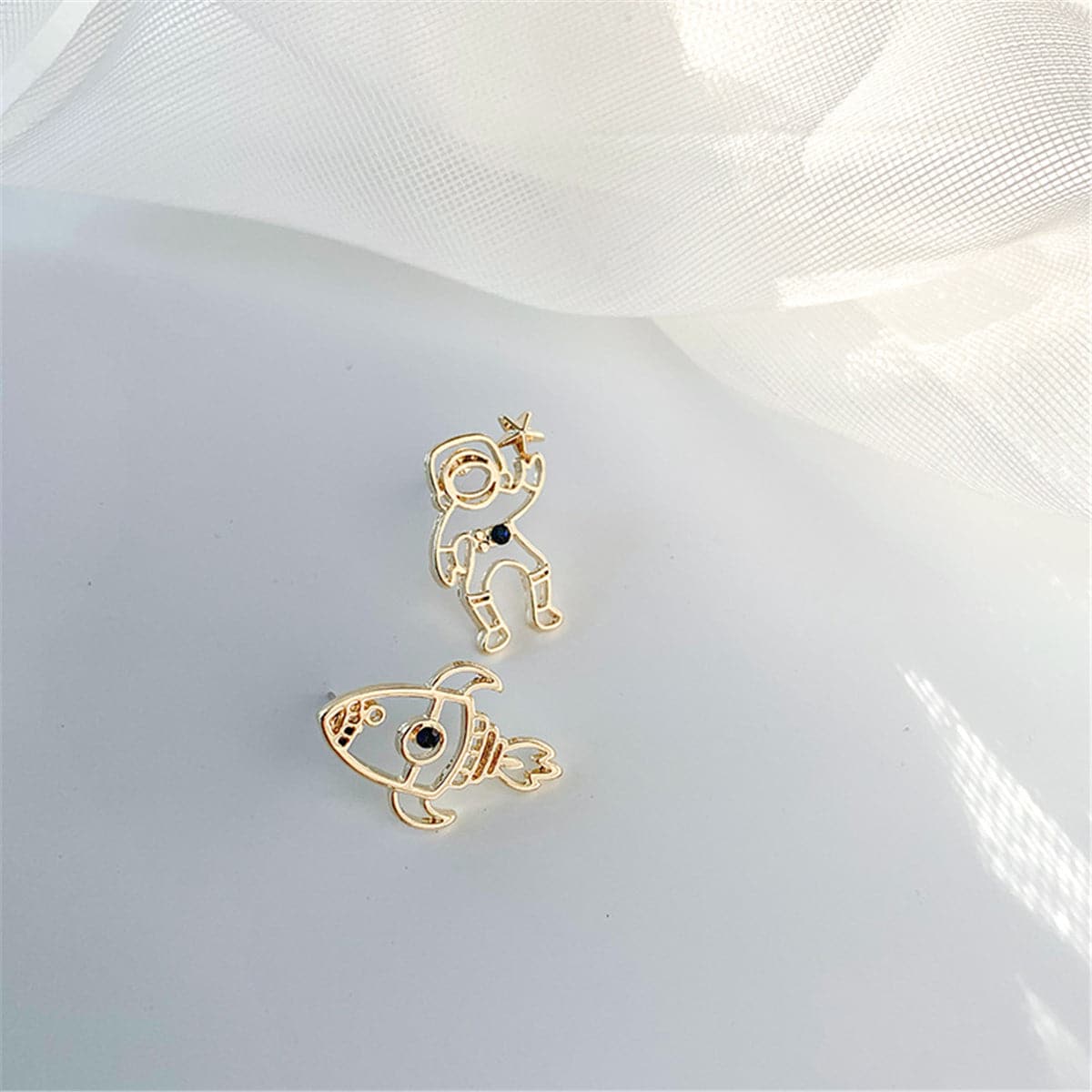 Cubic Zirconia & 18K Gold-Plated Rocket Asymmetrical Stud Earrings