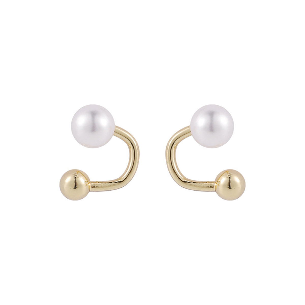 Pearl & 18K Gold-Plated Ball Curve Ear Jackets