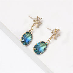 Cubic Zirconia & Blue Crystal Ombré Oval Drop Earrings