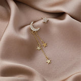 Cubic Zirconia & 18K Gold Plated Star Stud Earring & Moon Tassel Drop Earring