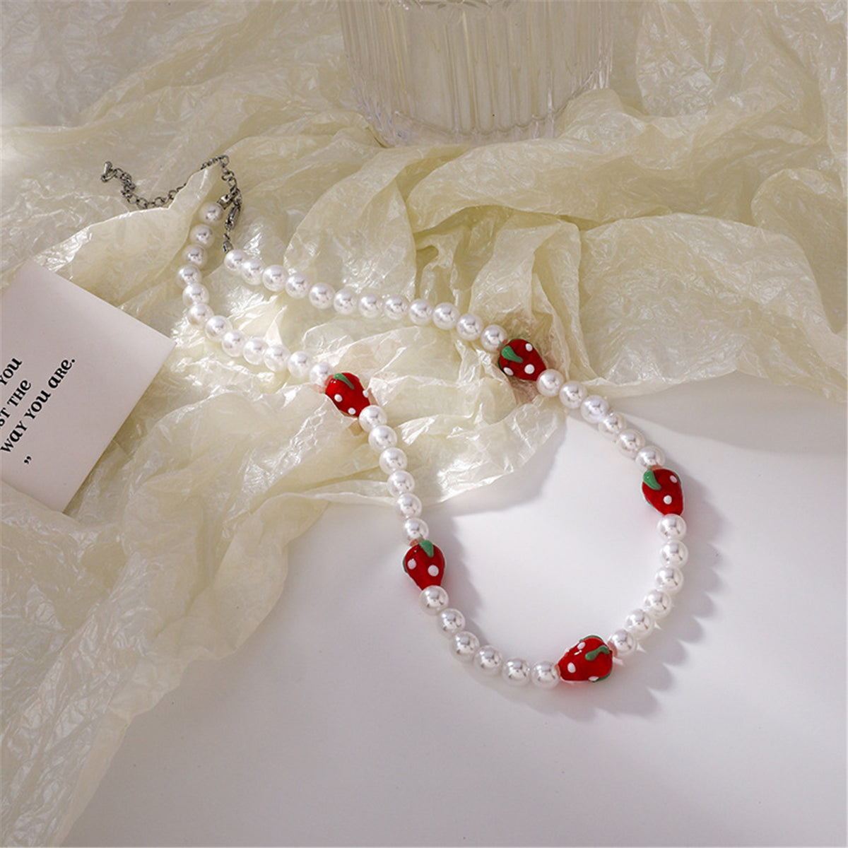 Pearl & Resin Silver-Plated Strawberry Station Necklace