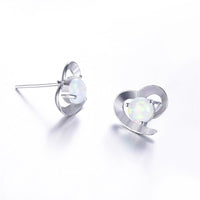 White Opal & Fine Silver-Plated Heart Stud Earrings