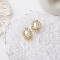 Pearl & 18K Gold-Plated Oval Stud Earrings