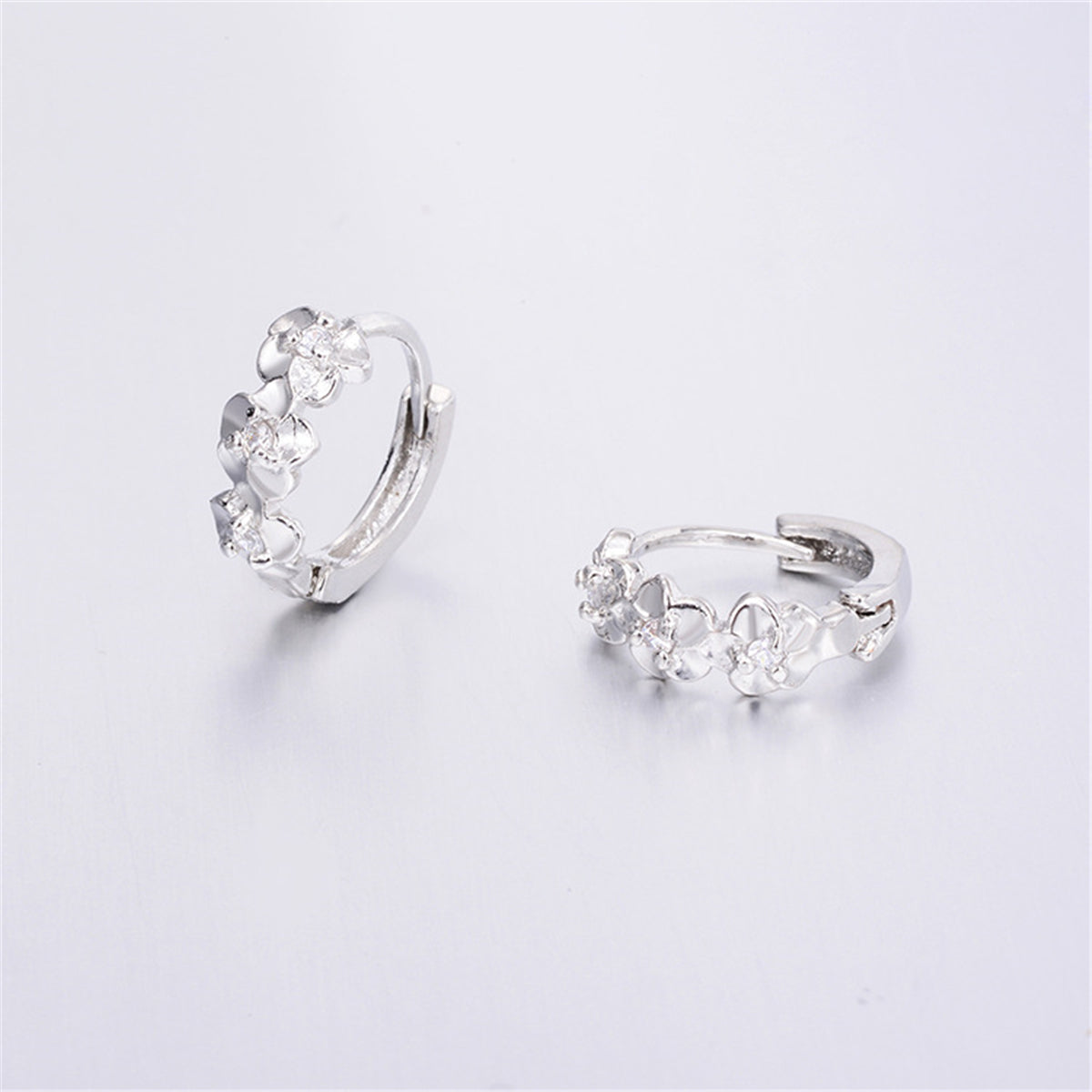 Cubic Zirconia & Silver-Plated Flower Clip-On Earrings