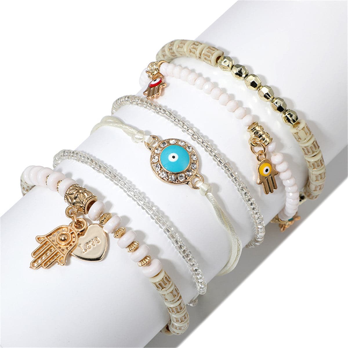 Turquoise & 18K Gold-Plated Hamsa Heart Bracelet Set