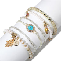 Turquoise & 18K Gold-Plated Hamsa Heart Bracelet Set
